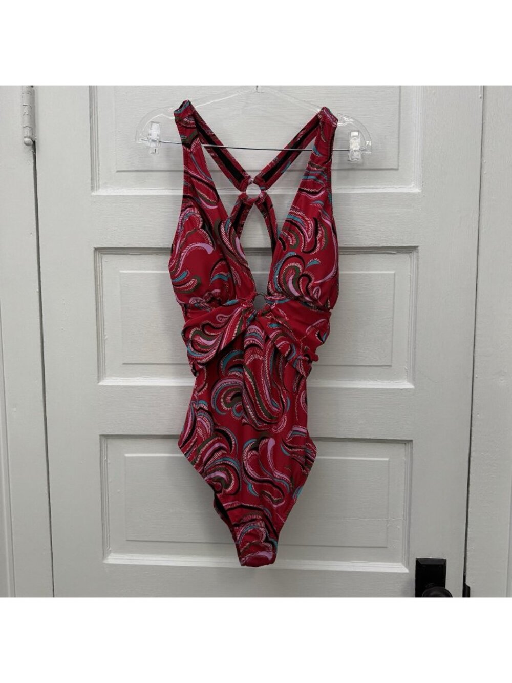 Venus Barbados One Piece Swimsuit 20 Pink Paisley Plunge Cutout O-Ring - Picture 1 of 9